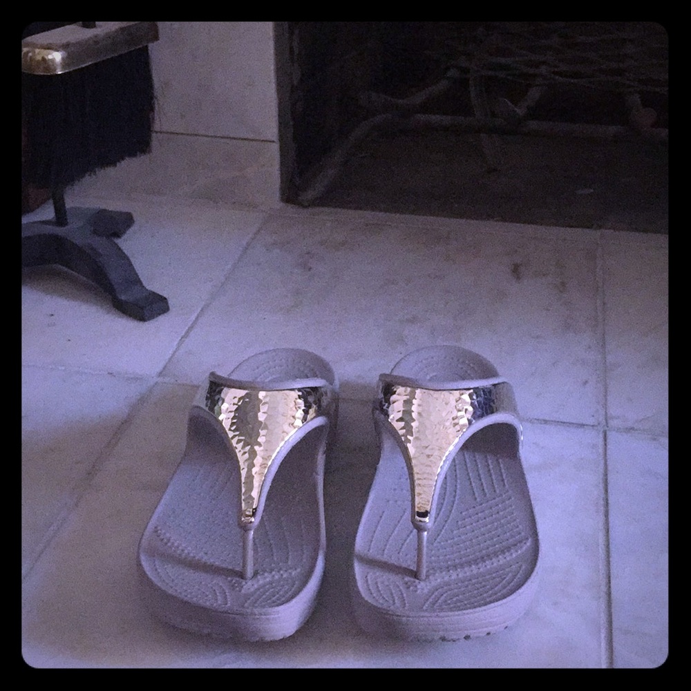 Women's gold CROCS sandals